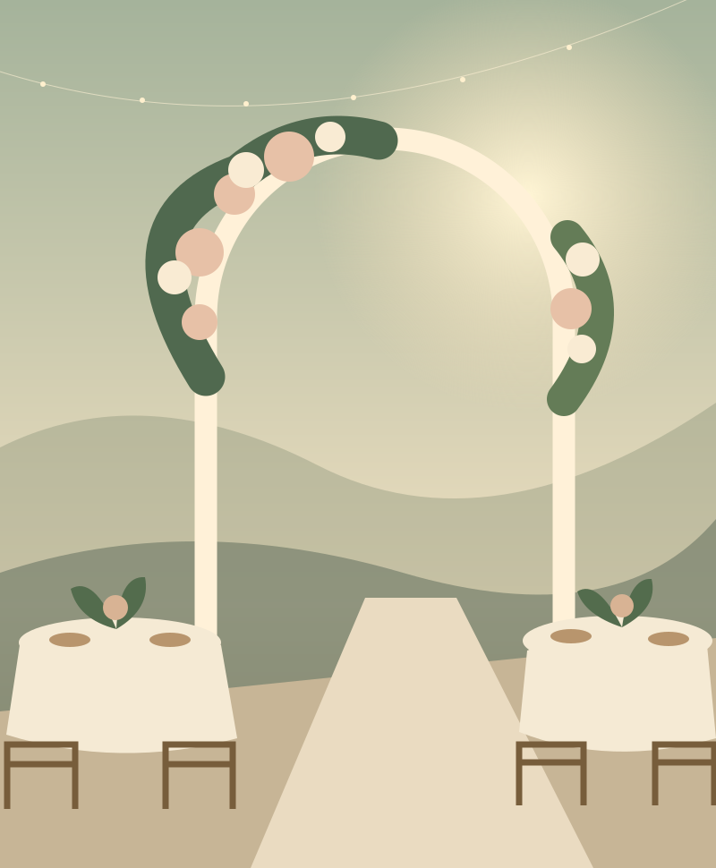 Ilustración original de una ceremonia al atardecer
